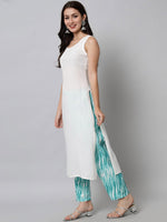 Thumbnail for Kalini Women White & Blue Viscose Rayon Straight Kurta with Trousers - Distacart