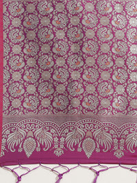 Thumbnail for Saree Mall Magenta & Silver-Toned Floral Silk Blend Dharmavaram Saree - Distacart