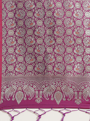 Saree Mall Magenta & Silver-Toned Floral Silk Blend Dharmavaram Saree - Distacart