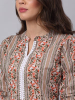 Thumbnail for Kalini Women Beige Tribal Striped Thread Work Straight Kurta - Distacart