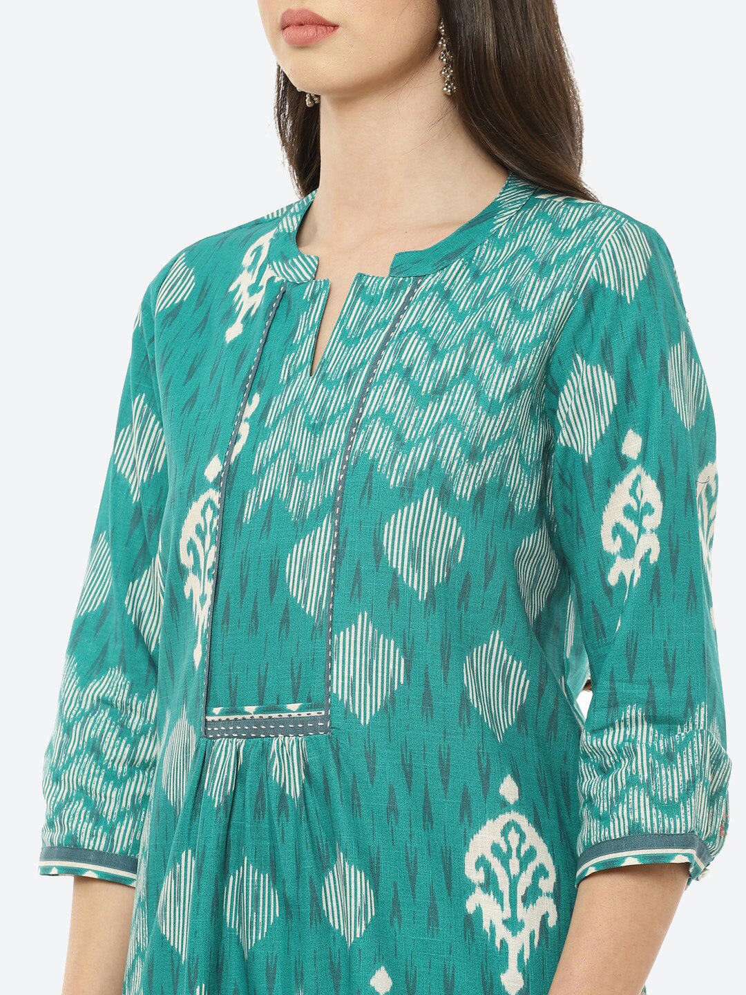 Biba Women Green Ethnic Motifs Printed Cotton Kurta - Distacart