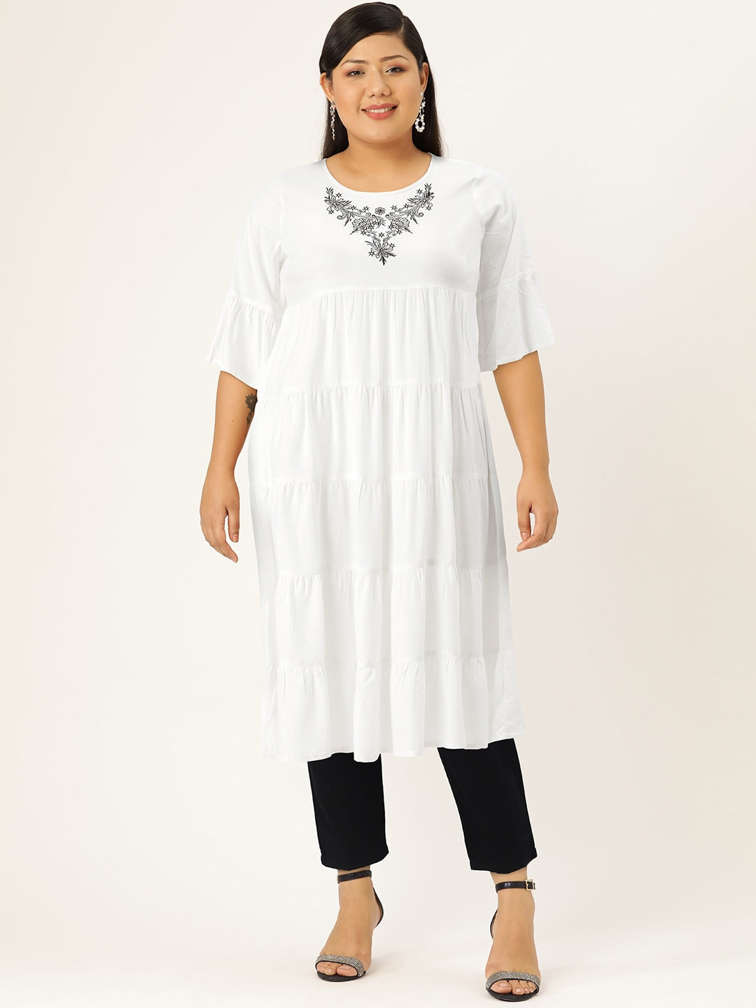 HERE&NOW Women White Yoke Design Anarkali Kurta - Distacart