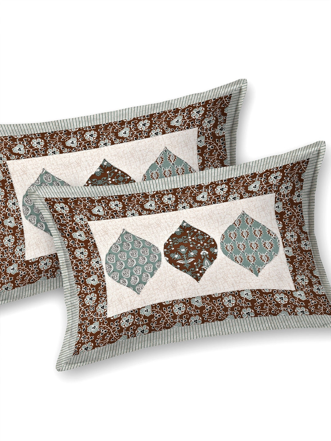 LIVING ROOTS Green & White Ethnic Pure Cotton 300 TC King Bedsheet with 2 Pillow Covers - Distacart