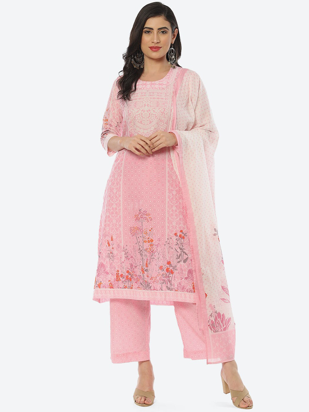 Biba Women Floral Printed Kurta With Palazzos & Dupatta - Distacart