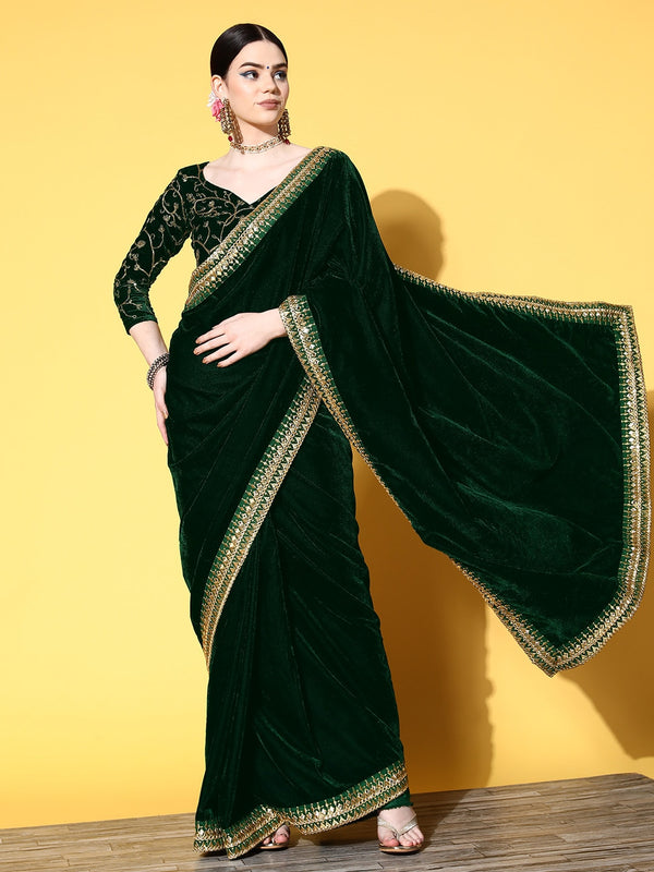 Mitera Solid Saree with Embroidered border - Distacart
