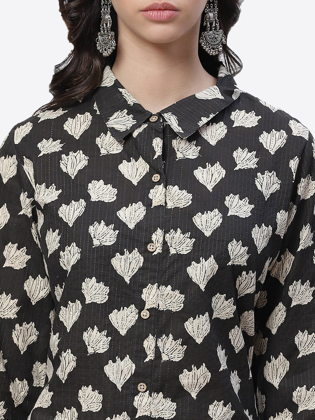 Biba Women Black and White Ethnic Motifs Print Straight Kurta - Distacart