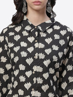 Thumbnail for Biba Women Black and White Ethnic Motifs Print Straight Kurta - Distacart