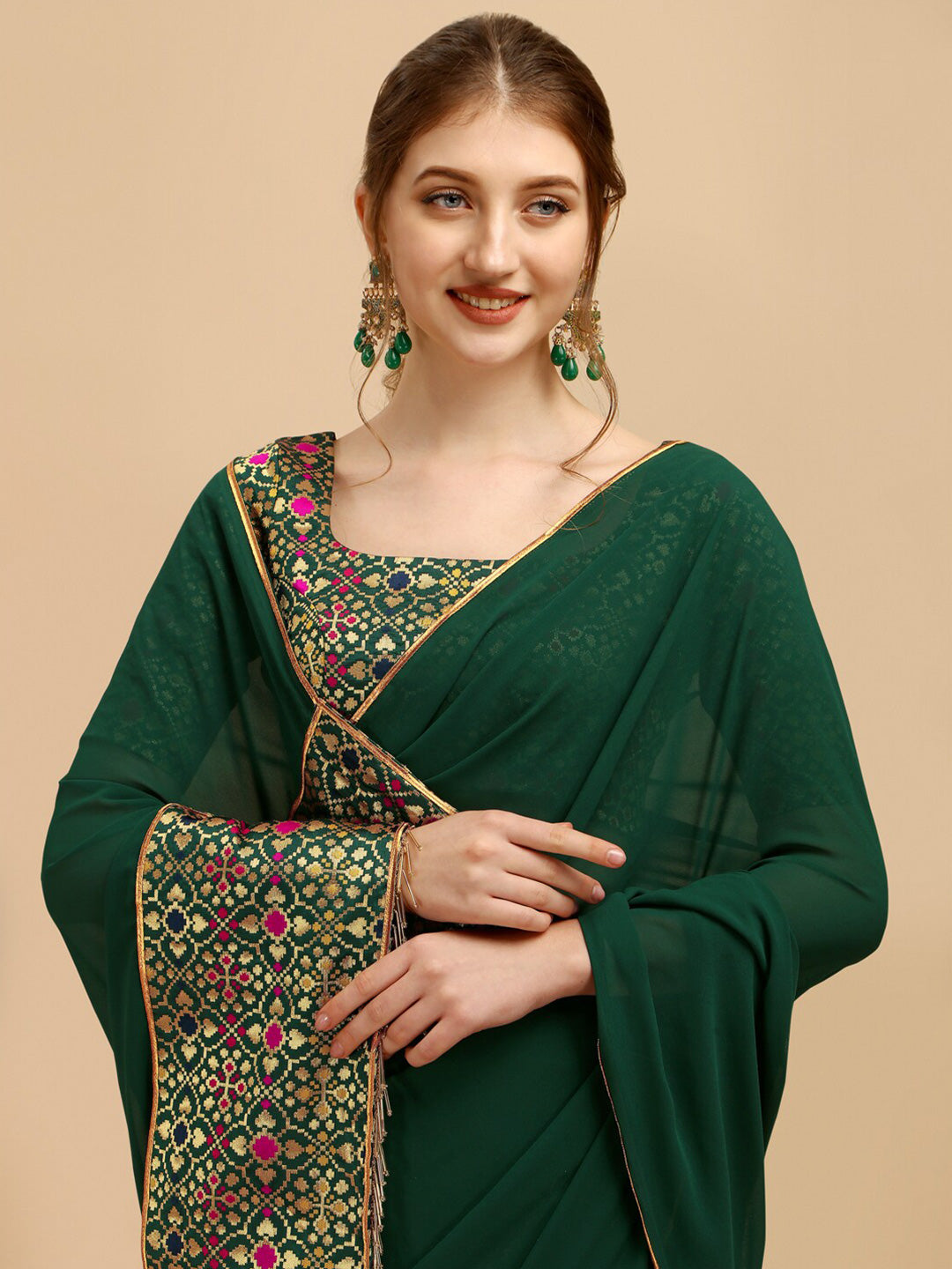 Sangria Green Woven Design Saree - Distacart