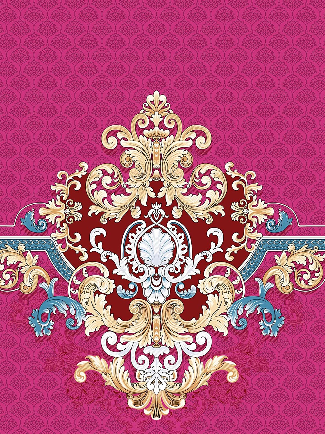 Bajo's Magenta & Blue Ethnic Motifs Printed 210 TC Cotton King Bedsheet & 2 Pillow Covers - Distacart