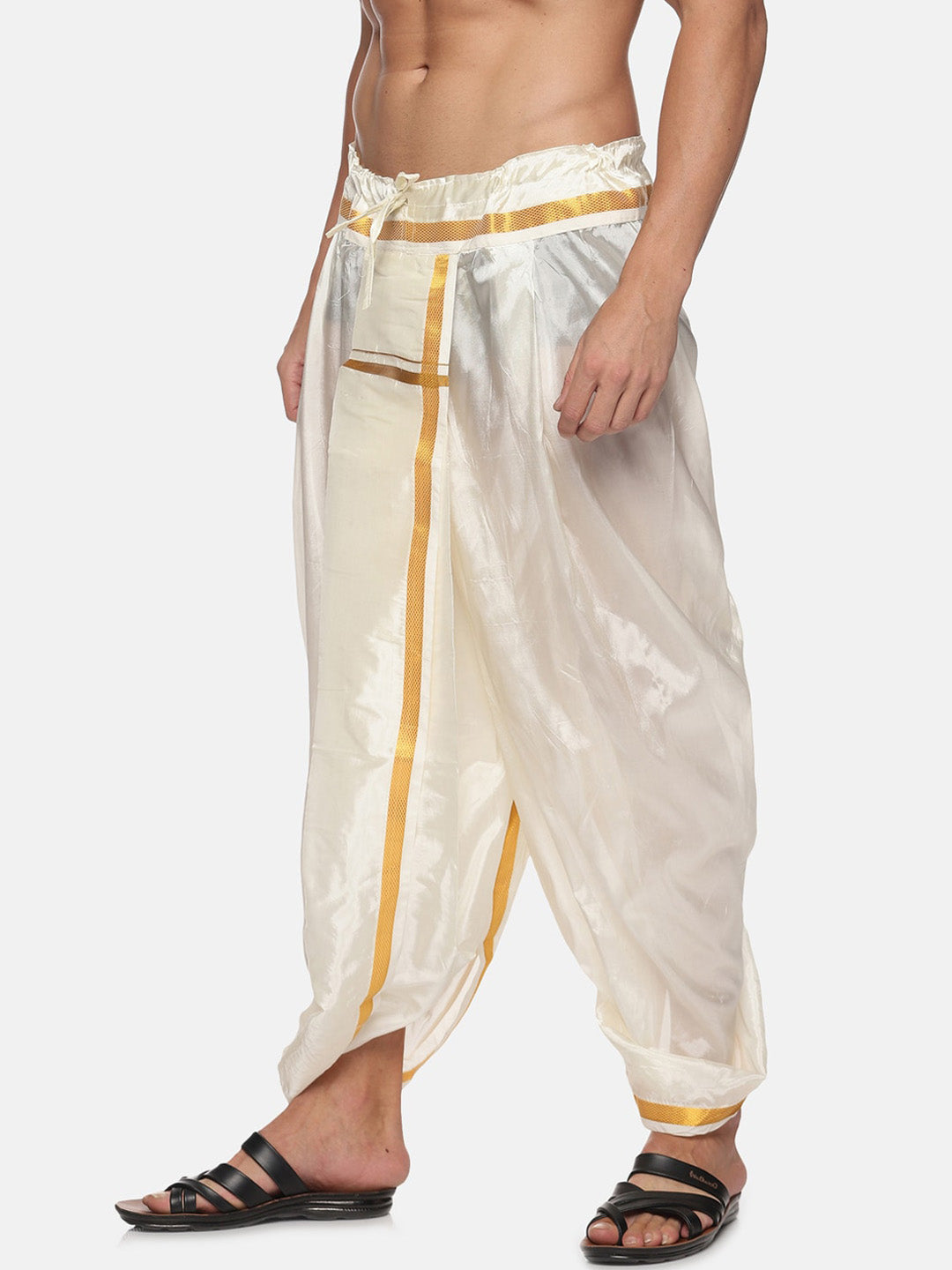 Sethukrishna Men Cream-Coloured & Golden Solid Silk Dhoti - Distacart