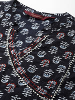 Thumbnail for Sangria Ethnic Motifs Printed High Slit Gotta Patti Pure Cotton Kurta With Trousers - Distacart