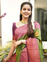 Thumbnail for Kalini Ethnic Motifs Woven Design Zari Kanjeevaram Saree - Distacart