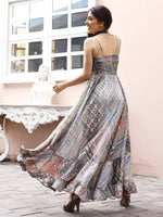 Thumbnail for Blue Crepe Foil Printed Long Dress - Michan - Distacart