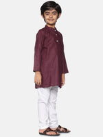 Thumbnail for Sethukrishna Boys Burgundy Pure Cotton Kurta with Churidar - Distacart