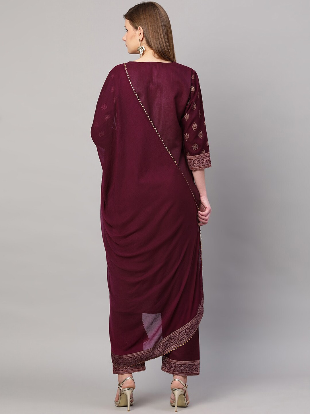 Kalini Women Maroon Ethnic Motifs Printed Kurta with Palazzo & Dupatta - Distacart