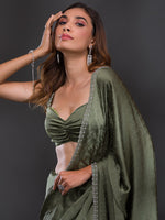 Thumbnail for Koskii Embellished Beads and Stones Satin Saree - Distacart