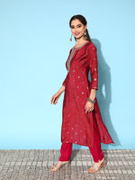 Thumbnail for Sangria Floral Kurta with Trousers & Dupatta - Distacart
