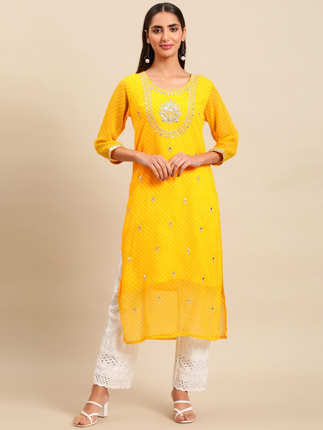 Sangria Women Ethnic Motifs Printed Mirror Work Indie Prints Kurta - Distacart