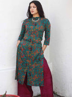 Thumbnail for Kalini Floral Print Kantha Work Kurta with Palazzos - Distacart