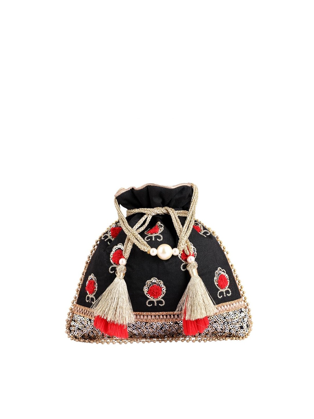 Masq Black & Red Embellished Embroidered Potli Clutch - Distacart