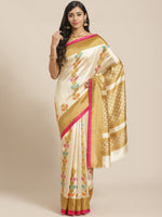 Thumbnail for Saree Mall Beige & Pink Ethnic Motifs Print Saree - Distacart