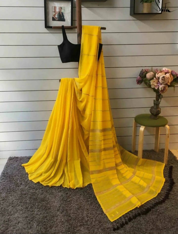 Exclusive Collection Khadi Cotton Handloom Khesh Saree With Blouse Piece - Yellow - Distacart