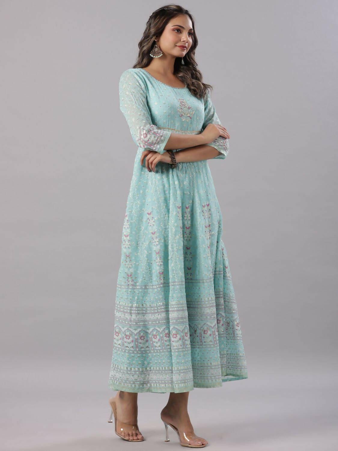 Juniper Women Sky Blue Chiffon Dobby Printed Maxi Dress - Distacart