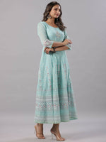 Thumbnail for Juniper Women Sky Blue Chiffon Dobby Printed Maxi Dress - Distacart