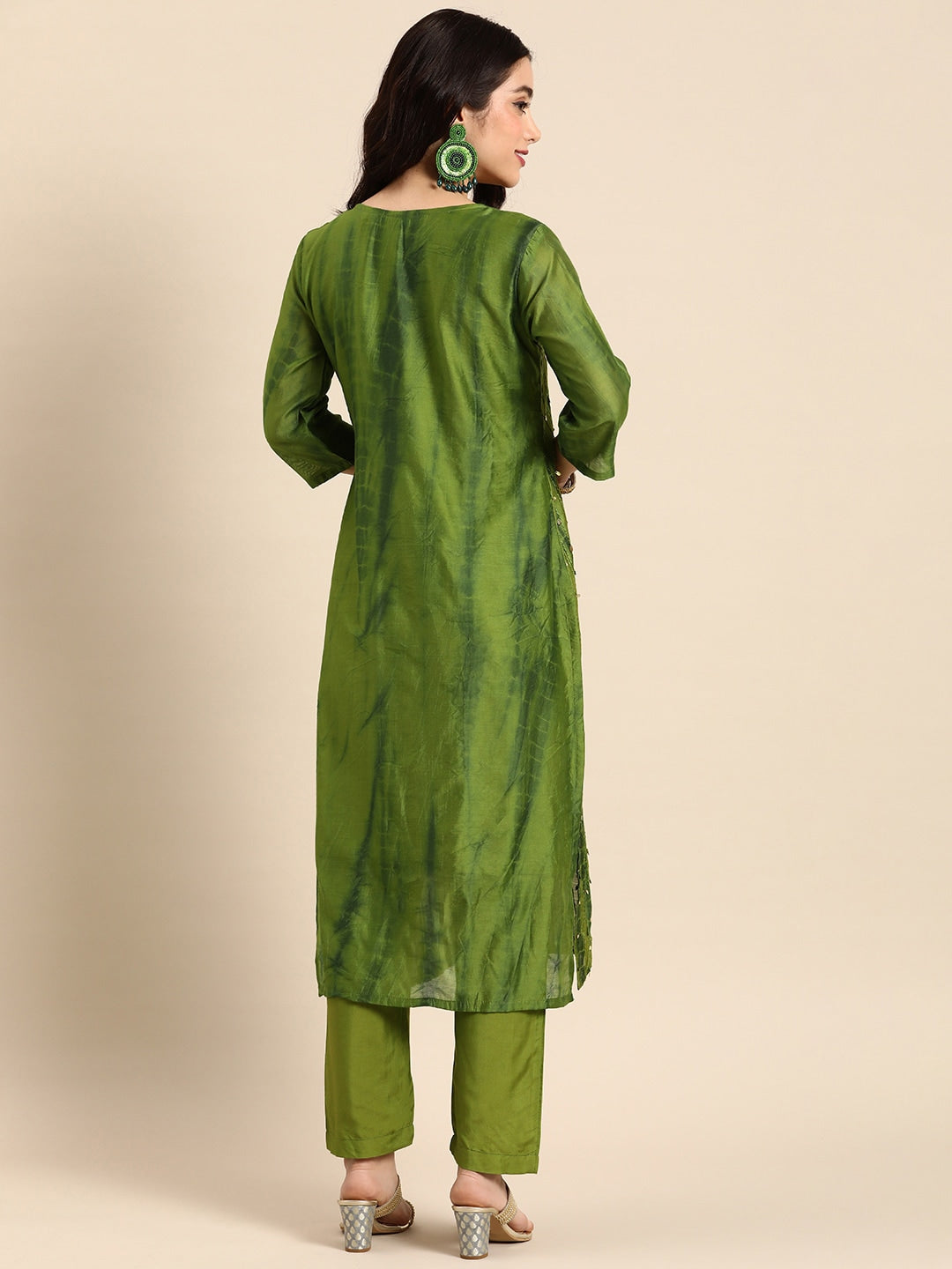 Sangria Women Dyed Regular Sequinned Kurta with Trousers - Distacart