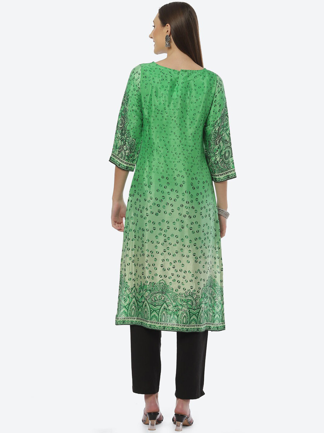 Biba Women Green Floral Printed Cotton Kurta - Distacart
