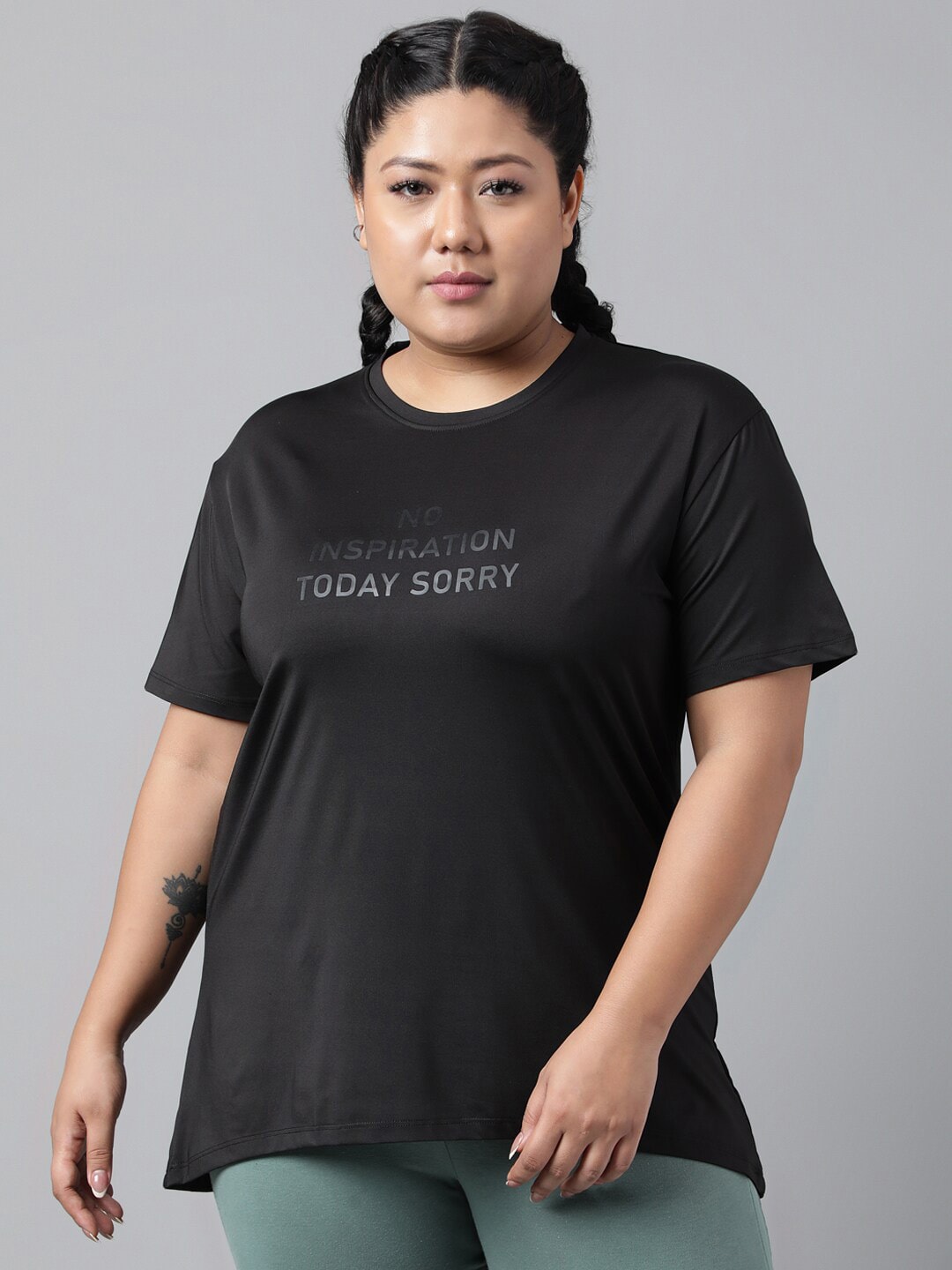 MKH Plus Size Typography Printed Dri-FIT Relaxed Fit Drop-Shoulder Sleeves Gym T-shirt - Distacart