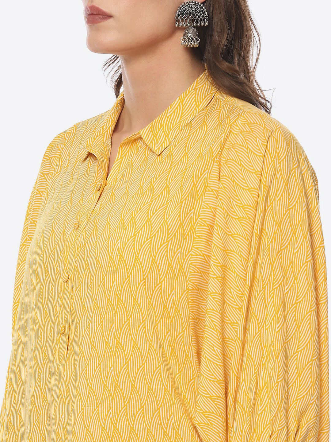 Biba Abstract Printed Batwing Sleeves Shirt Collar Kurta - Distacart