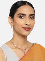 Thumbnail for Zaveri Pearls Pink Gold-Plated Cubic Zirconia Studded Jewellery Set - Distacart