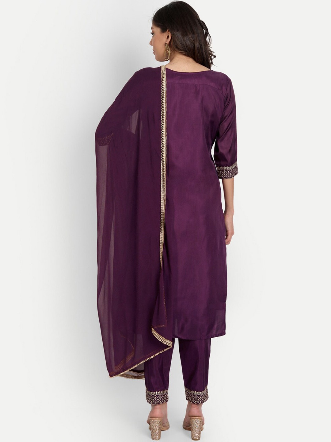 Kalini Ethnic Motifs Yoke Design Regular Thread Work Kurta with Trousers & With Dupatta - Distacart