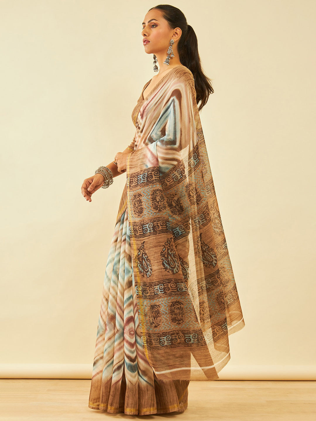 Soch Abstract Printed Zari Chanderi Saree - Distacart