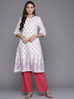 Thumbnail for Biba Women White & Lavender Floral Printed Gotta Patti Floral Kurta - Distacart