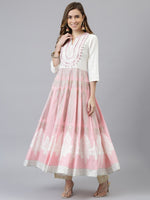 Thumbnail for Khushal K Women Pink Ethnic Motifs Embroidered Thread Work Anarkali Kurta - Distacart