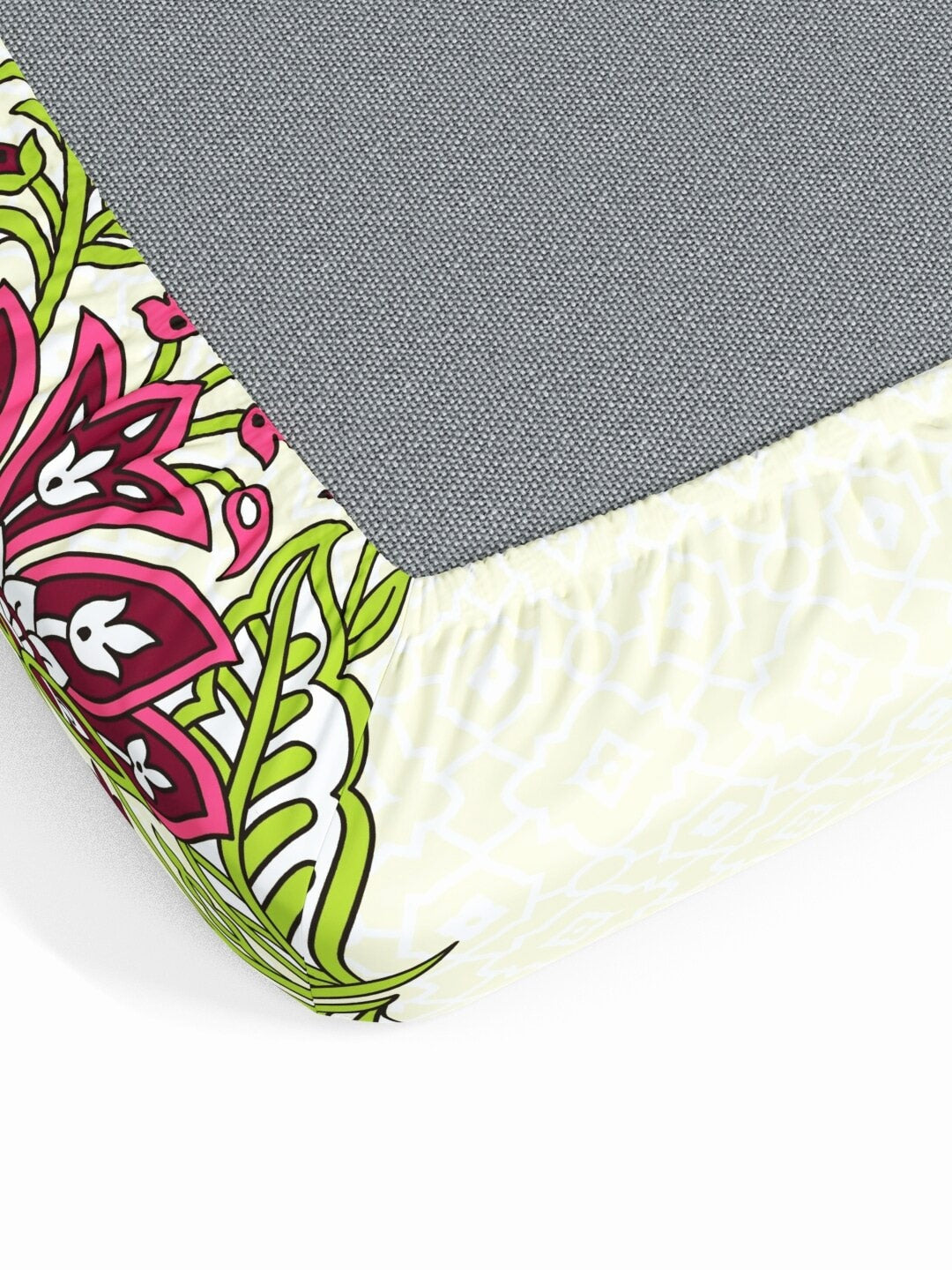 My Room Pink & Green Ethnic Motifs 140 TC Fitted Cotton King Bedsheet & Pillow Covers - Distacart