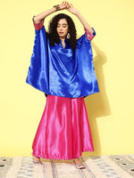 Thumbnail for InWeave Women's Blue Pink Brocade Satin Boho Kurta Pink Palazzo Set - Distacart