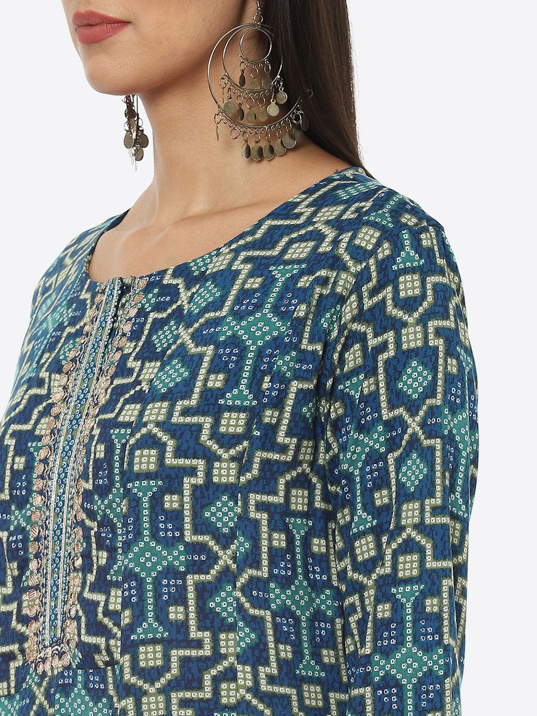 Biba Women Plus size Blue Printed Kurta with Trouser & Dupatta - Distacart