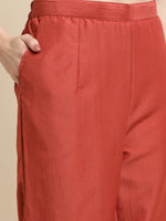 Thumbnail for Orange Chinon Silk Embroidered Straight Kurta with Trouser & Dupatta - Salimar - Distacart