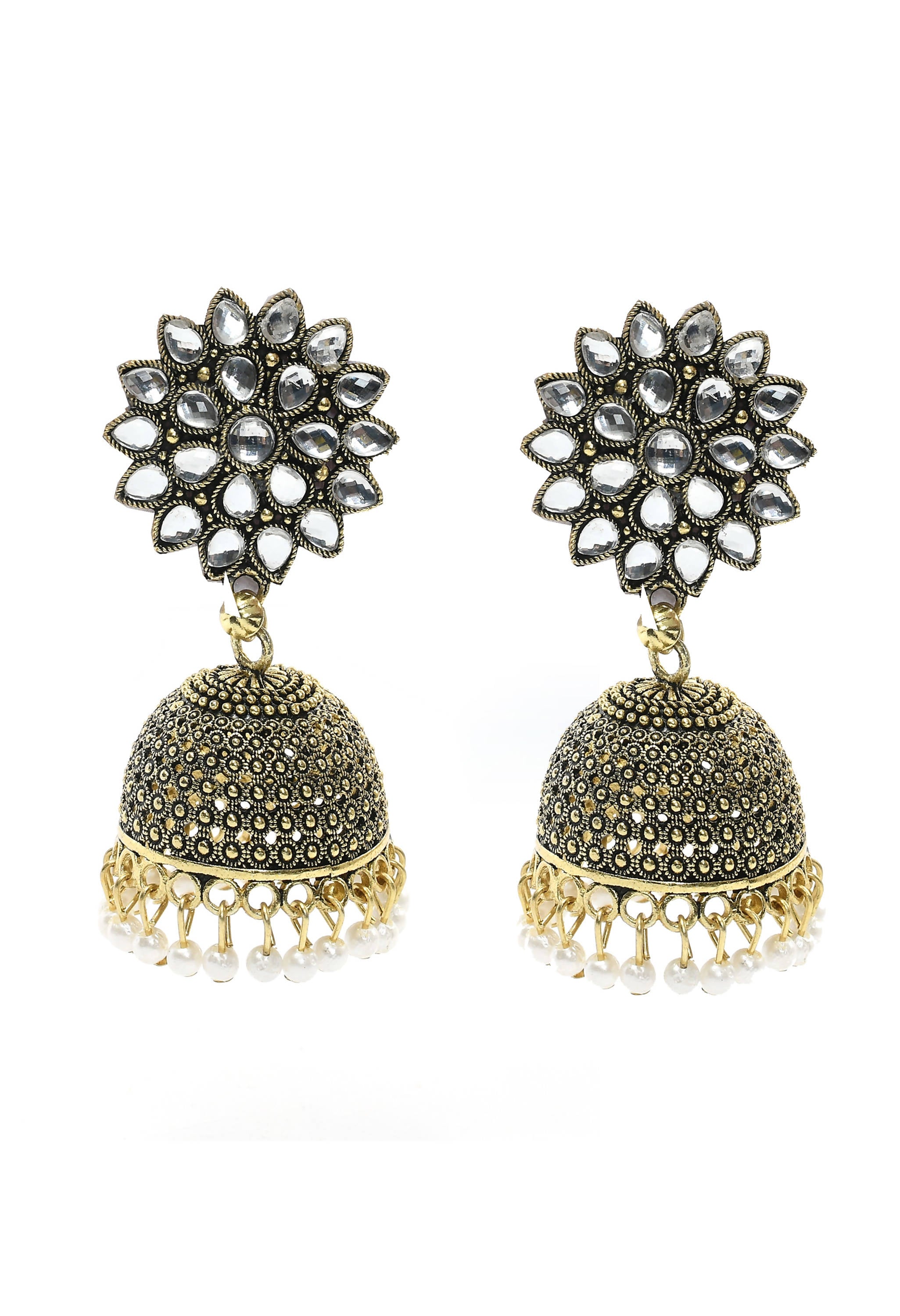 Mominos Fashion Johar Kamal Beautiful Kundan Work Jhumka With White Beads - Distacart