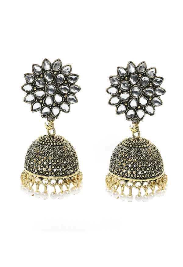 Mominos Fashion Johar Kamal Beautiful Kundan Work Jhumka With White Beads - Distacart
