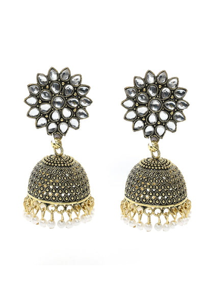 Mominos Fashion Johar Kamal Beautiful Kundan Work Jhumka With White Beads - Distacart