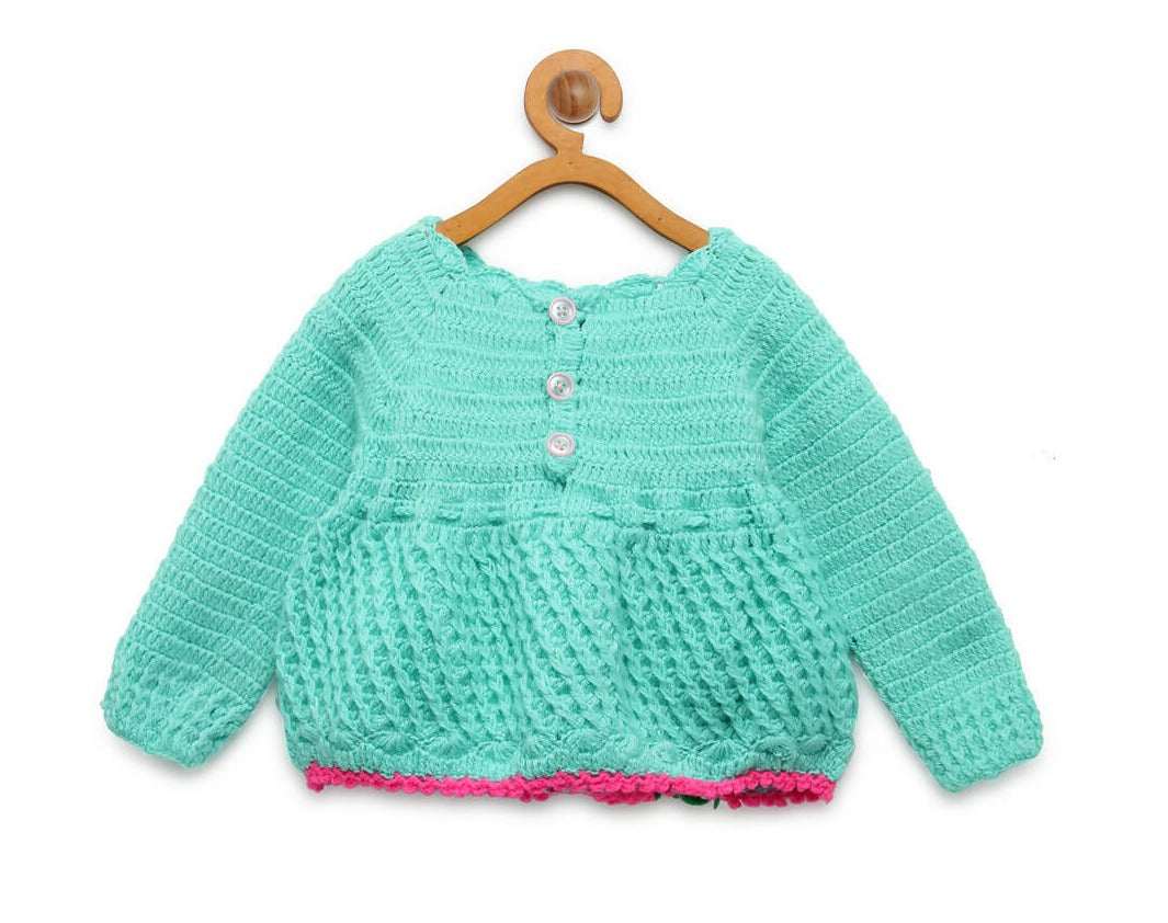 Chutput Kids Green Coloured Solid Pullover Sweater For Baby Girls - Distacart