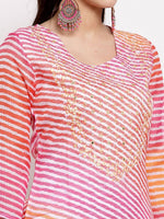 Thumbnail for Myshka Women's Trendy Multi Cotton Printed 3/4 Sleeve Round Neck Casual Kurta