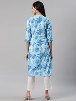 Thumbnail for Biba Women Blue & White Printed Kurta with Trousers - Distacart