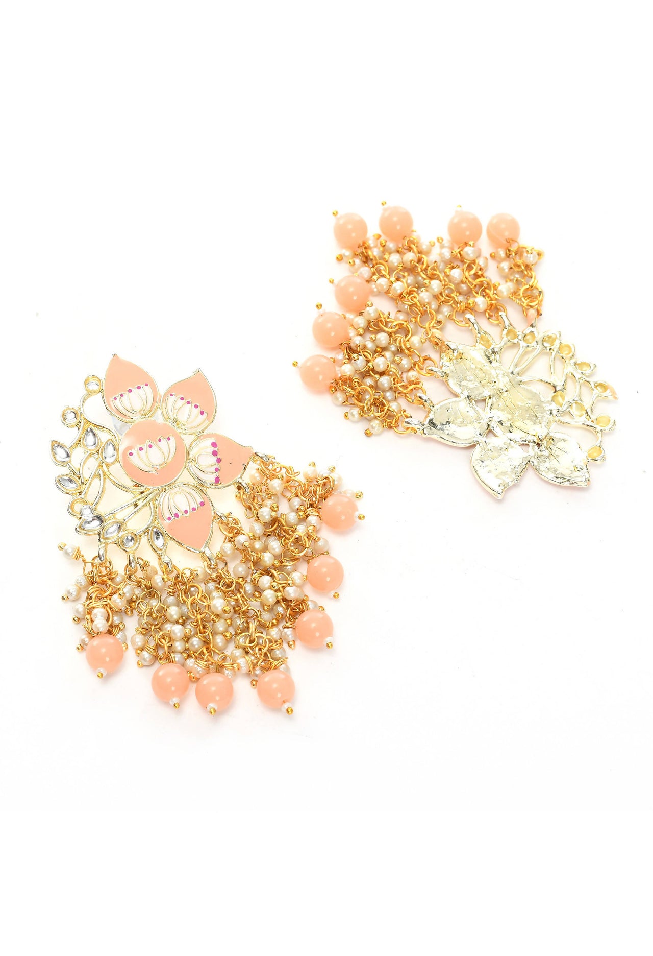 Mominos Fashion Johar Kamal Gold-Plated Kundan Peach Meenakari Earrings - Distacart
