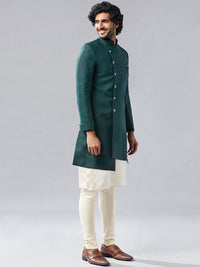 Thumbnail for KISAH Mandarin Collar Kurta & Sherwani With Churidar - Distacart