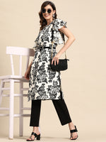 Thumbnail for Sangria Floral Print Flutter Sleeves Kurta - Distacart